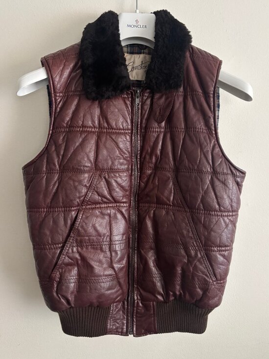 Comstock Other - Comstock Brown Quilted Leather Vest/ Shearling Collar - 38 Small/Medium